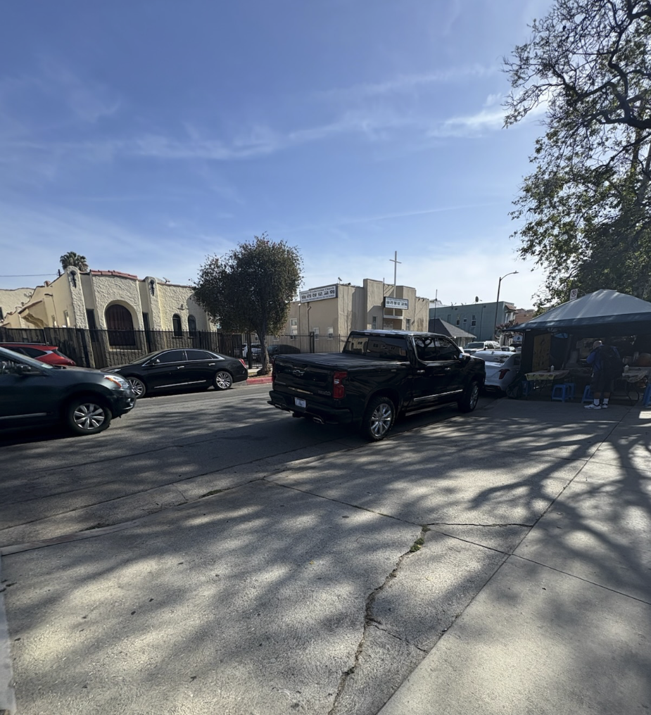 Street vendors intentionally blocking the exit of the LACC Swap Meet